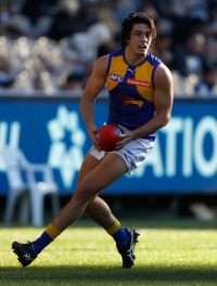 MELBOURNE, AUSTRALIA - JULY 17: Tom Barrass of the Eagles in action during the 2016 AFL Round 17 match between the Carlton Blues and the West Coast Eagles at the Melbourne Cricket Ground on July 17, 2016 in Melbourne, Australia. (Photo by Michael Willson/AFL Media)